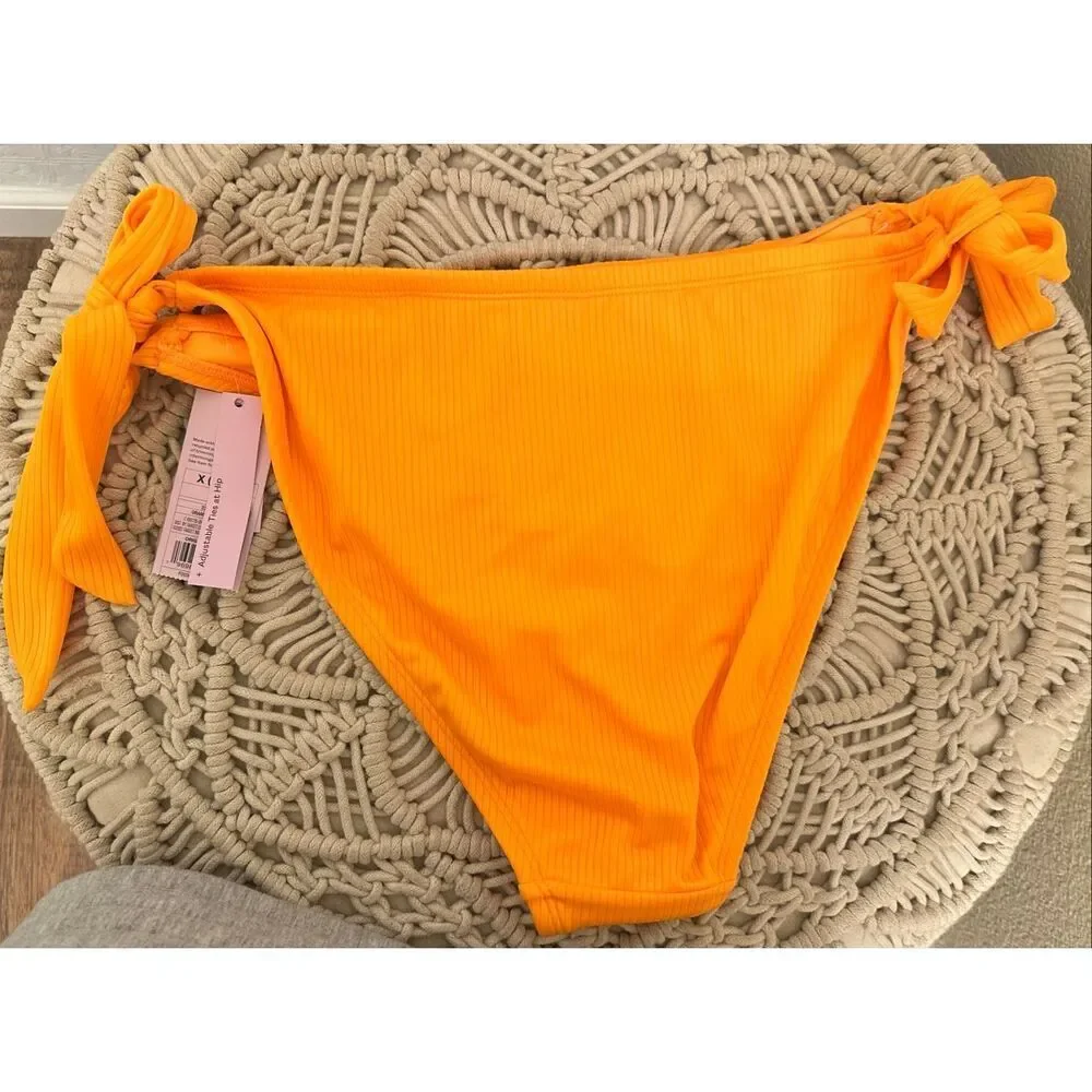 Wild Fable Orange Ribbed Tie Side Plus Size Bikini Swim Bottoms Size 14/16